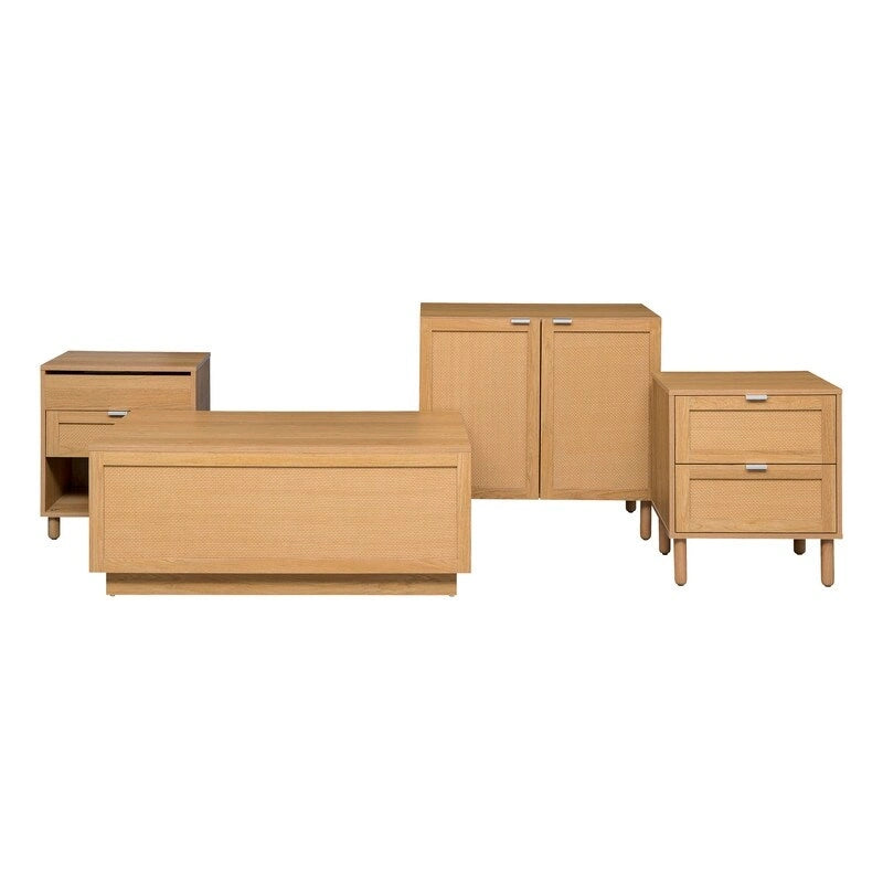Brown 2 Door Accent Cabinet with Rattan Panels and Adjustable Shelf