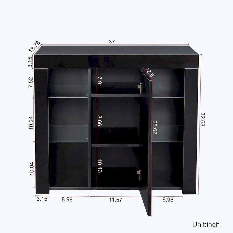 LED Light Kitchen Sideboard Cupboard with Drawer and 1 Door, High Gloss