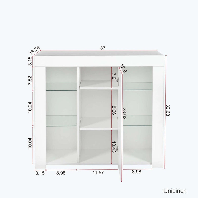 LED Light Kitchen Sideboard Cupboard with Drawer and 1 Door, High Gloss