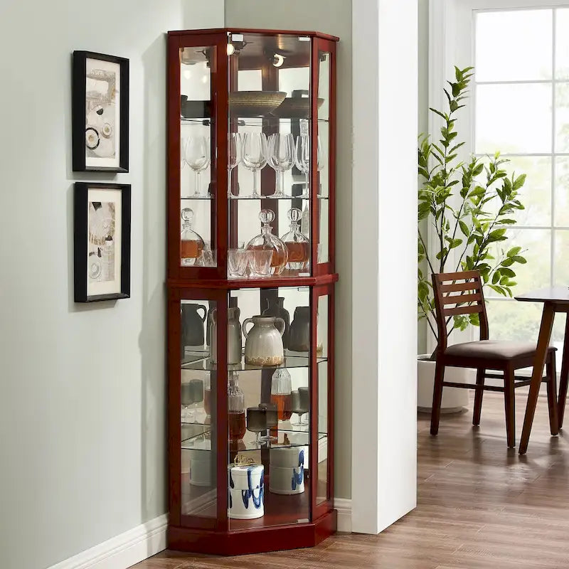 6-Shelf Corner Curio Display Cabinet with Lights, Cherry