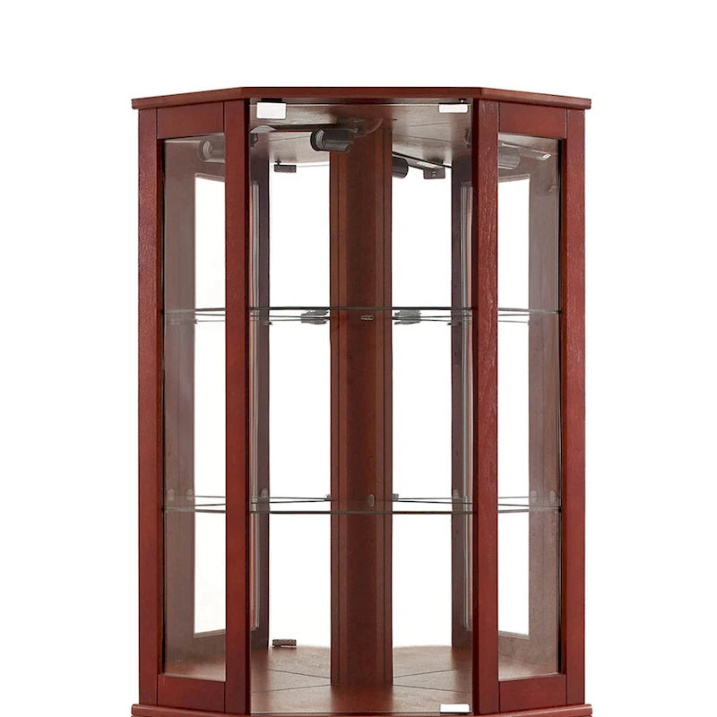 Eckvitrine mit 6 Fächern und Beleuchtung, Kirschholz