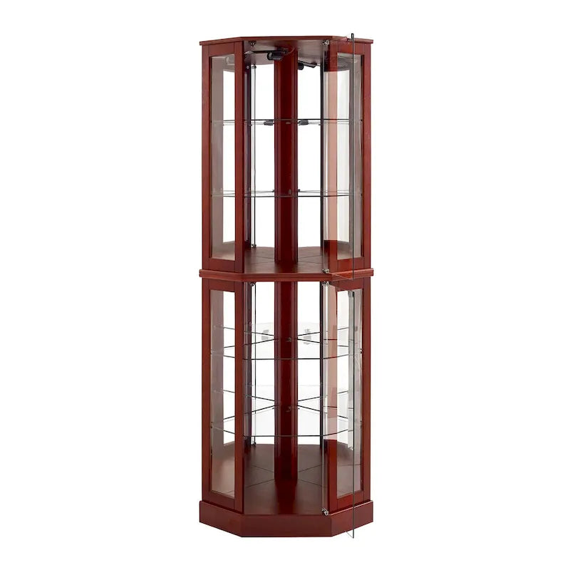 Eckvitrine mit 6 Fächern und Beleuchtung, Kirschholz
