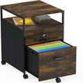 Rolling File Cabinet with 2 Drawers and Open Shelf, Lockable Mobile Storage