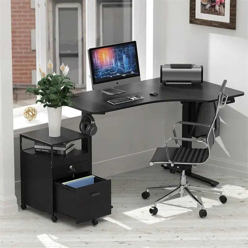 Rolling File Cabinet with 2 Drawers and Open Shelf, Lockable Mobile Storage
