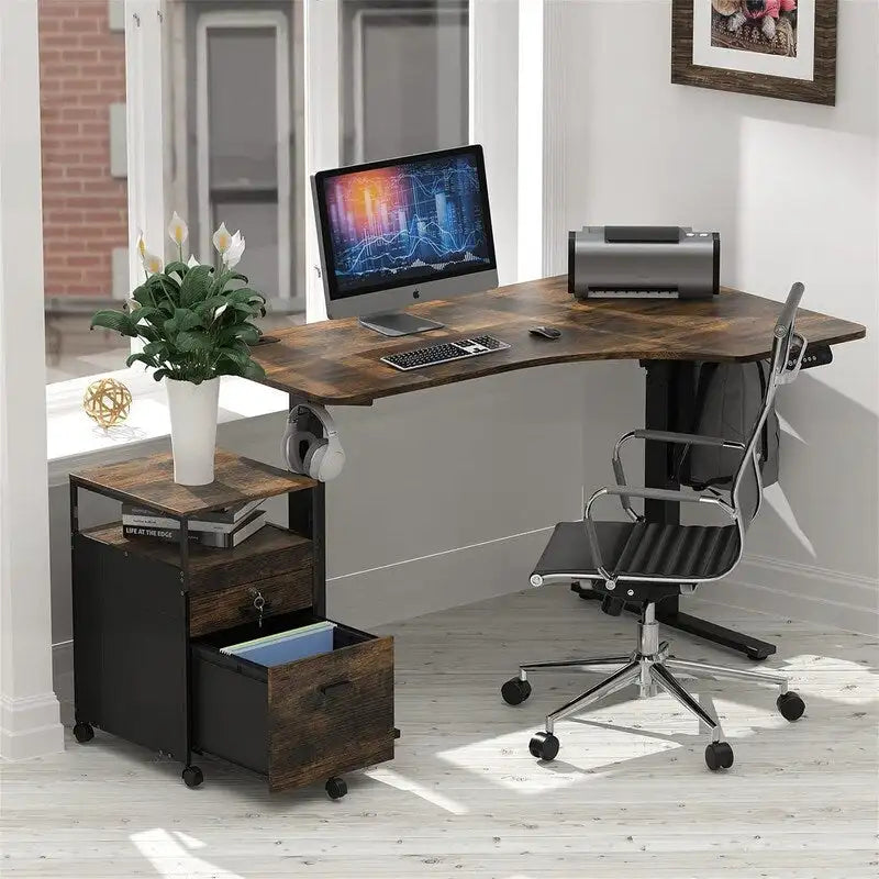 Rolling File Cabinet with 2 Drawers and Open Shelf, Lockable Mobile Storage
