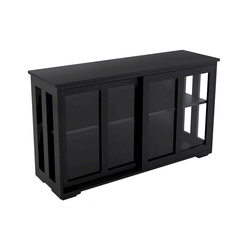 Sideboard Kitchen Buffet Storage Cabinet, Adjustable Shelf and Sliding Glass Door, Black
