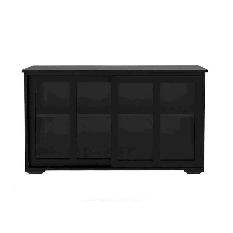 Sideboard Kitchen Buffet Storage Cabinet, Adjustable Shelf and Sliding Glass Door, Black