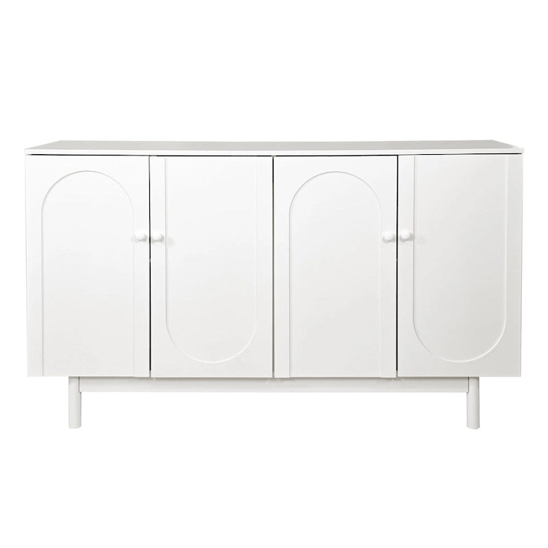 Modern 4 Door Intaglio Storage Cabinet with Adjustable Shelf, Pine Legs, Buffet Sideboard