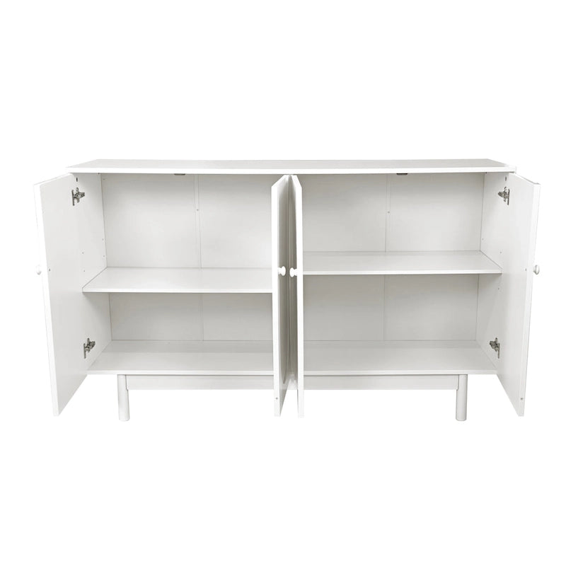 Modern 4 Door Intaglio Storage Cabinet with Adjustable Shelf, Pine Legs, Buffet Sideboard