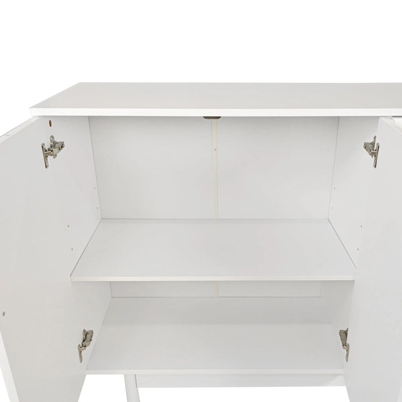 Modern 4 Door Intaglio Storage Cabinet with Adjustable Shelf, Pine Legs, Buffet Sideboard