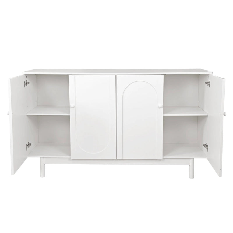 Modern 4 Door Intaglio Storage Cabinet with Adjustable Shelf, Pine Legs, Buffet Sideboard