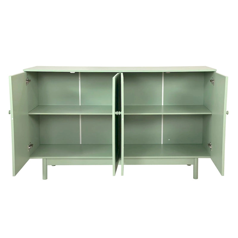 Modern 4 Door Intaglio Storage Cabinet with Adjustable Shelf, Pine Legs, Buffet Sideboard