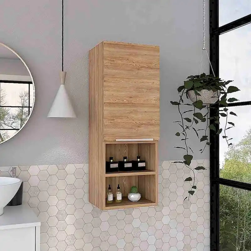 Pine-Finish Medicine Cabinet with Two Interior Shelves