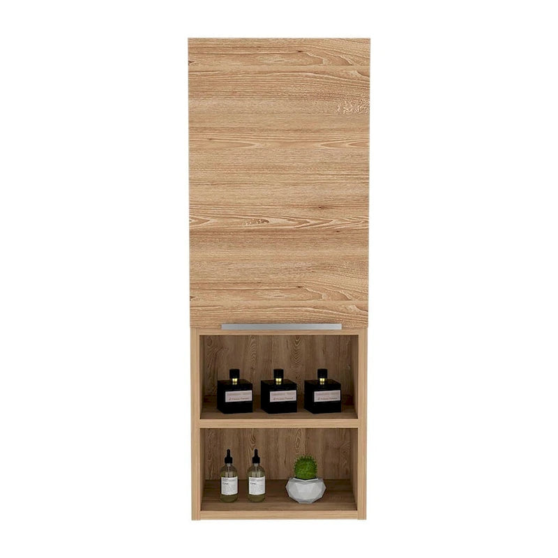 Pine-Finish Medicine Cabinet with Two Interior Shelves