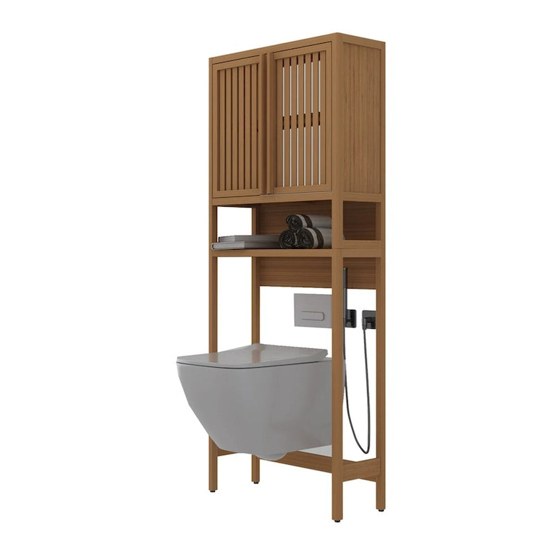 Scaffale portaoggetti in bambù naturale sopra il WC