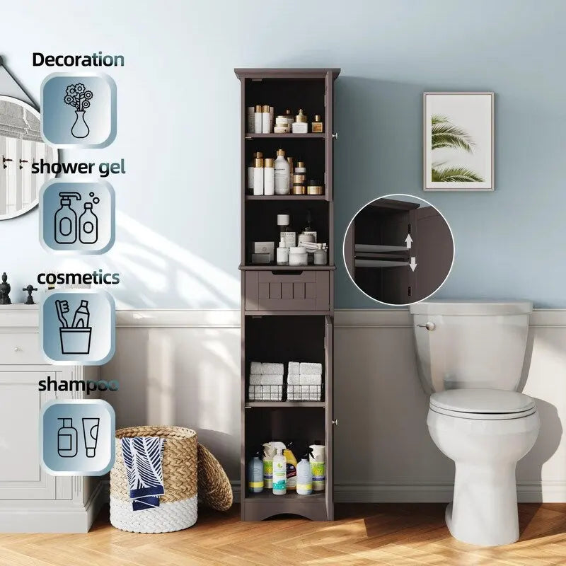 Tall Bathroom Storage Cabinet with Doors and Drawers - 11.81D x 15.7W x 66.9H