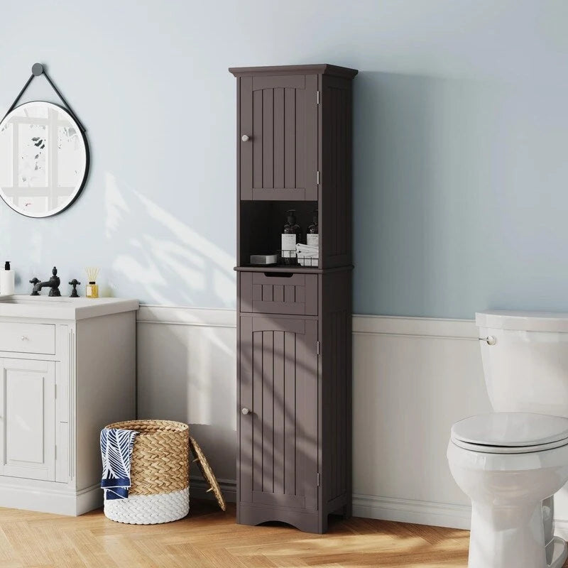 Tall Bathroom Storage Cabinet with Doors and Drawers - 11.81D x 15.7W x 66.9H