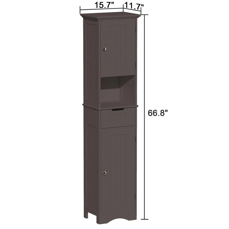 Hoher Badezimmerschrank mit Türen und Schubladen - 11.81T x 15.7B x 66.9H
