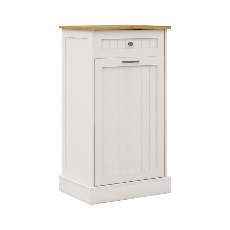 White Tilt-Out Trash Cabinet with Drawer, Kitchen Storage Cabinet