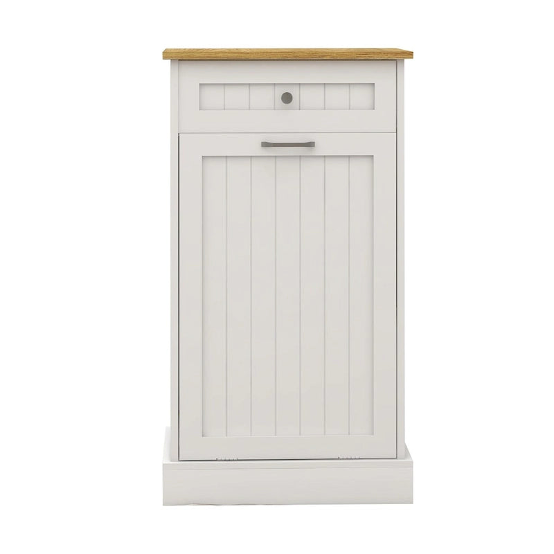 White Tilt-Out Trash Cabinet with Drawer, Kitchen Storage Cabinet