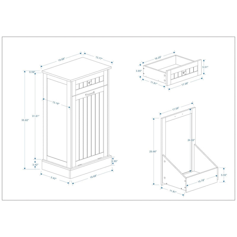 White Tilt-Out Trash Cabinet with Drawer, Kitchen Storage Cabinet