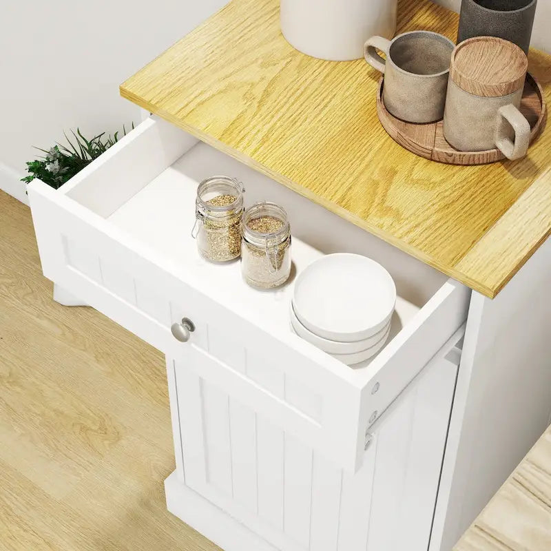 White Tilt-Out Trash Cabinet with Drawer, Kitchen Storage Cabinet