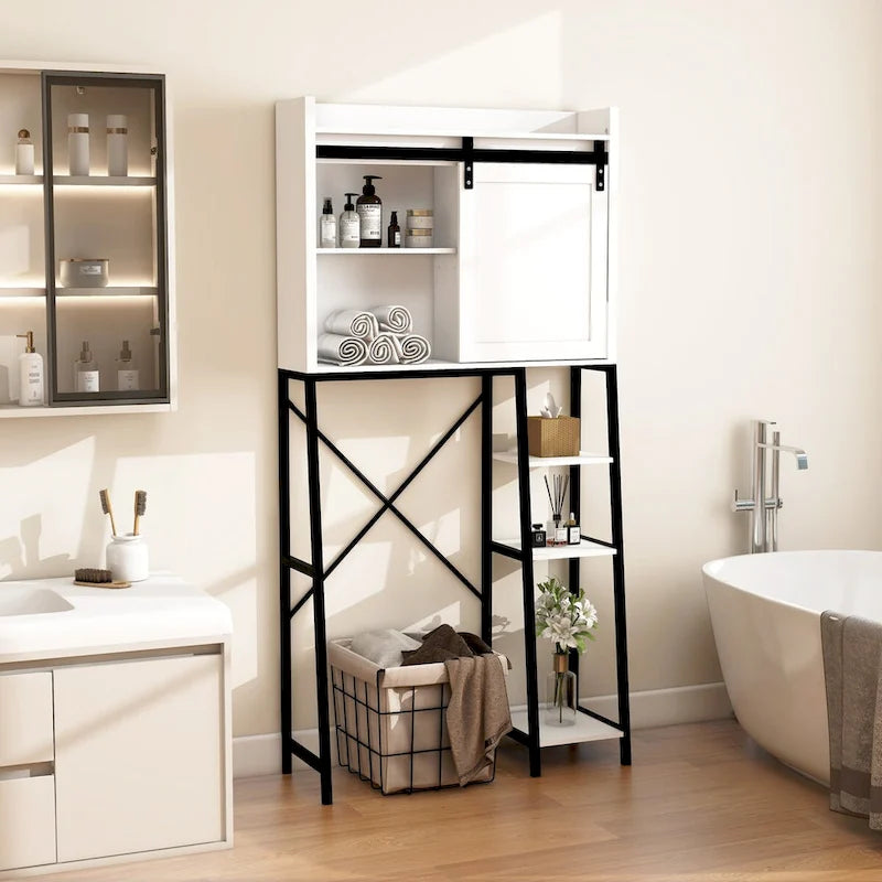 Bathroom Over-the-Toilet Storage Cabinet with Sliding Barn Door and Shelves