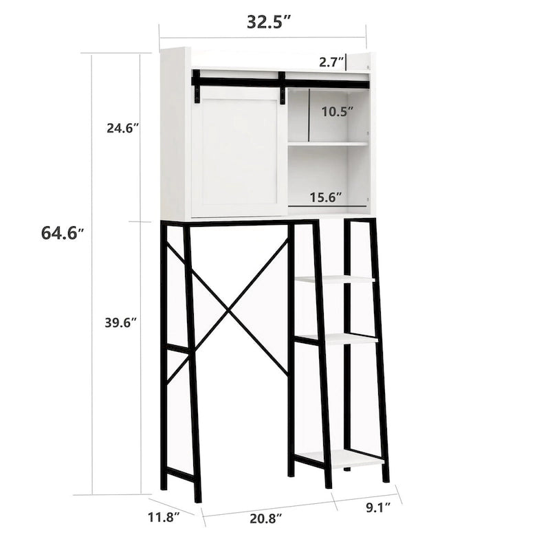 Bathroom Over-the-Toilet Storage Cabinet with Sliding Barn Door and Shelves