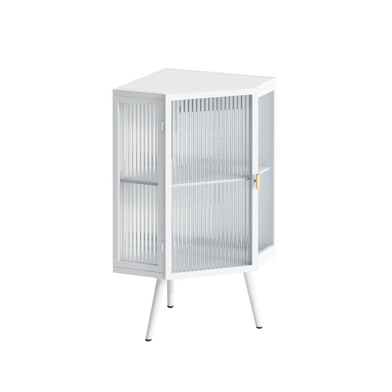 Modern Bathroom Corner Storage Cabinet with Glass Doors