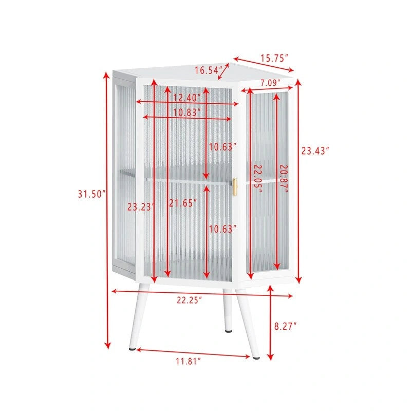 Modern Bathroom Corner Storage Cabinet with Glass Doors