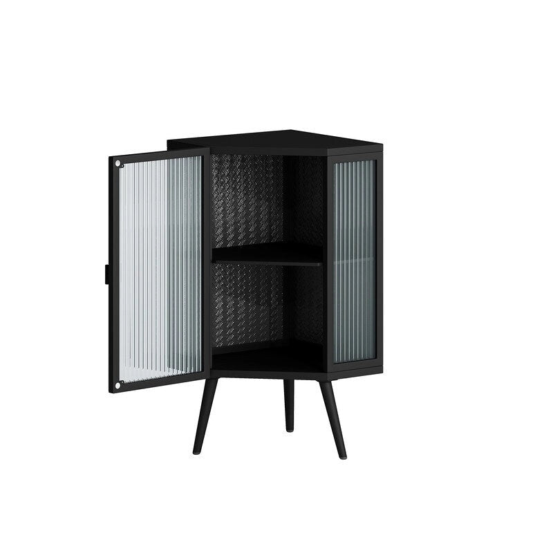 Modern Bathroom Corner Storage Cabinet with Glass Doors