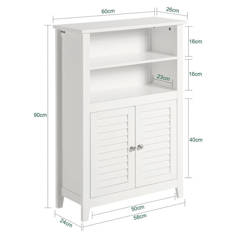 White Floor Standing Bathroom Storage Cabinet with Adjustable Shelf and 2 Open Shelves