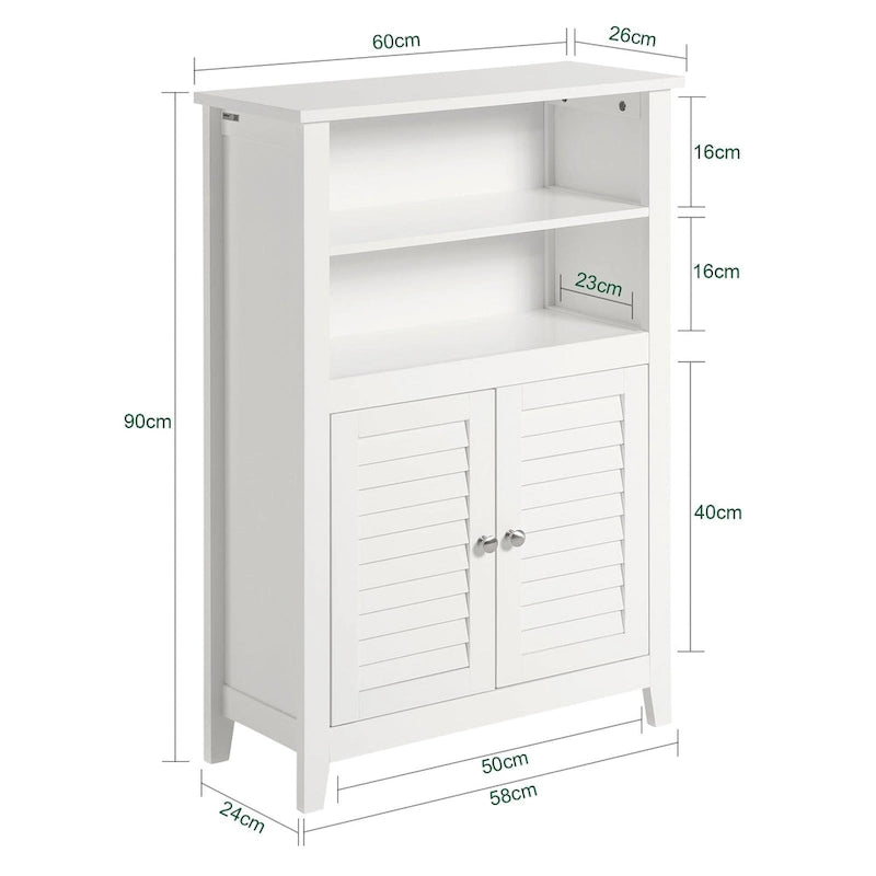White Floor Standing Bathroom Storage Cabinet with Adjustable Shelf and 2 Open Shelves