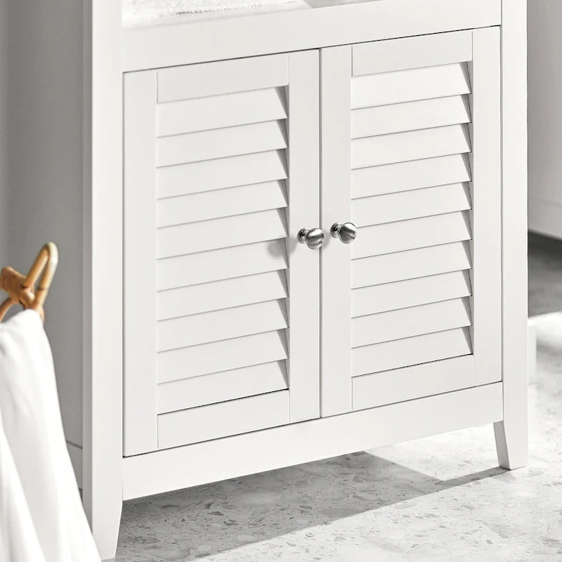 White Floor Standing Bathroom Storage Cabinet with Adjustable Shelf and 2 Open Shelves