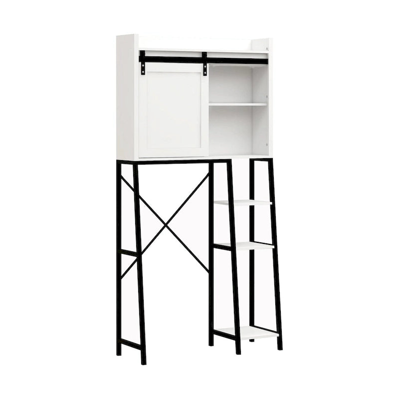 Over-The-Toilet Bathroom Storage Cabinet with Sliding Barn Door and Adjustable Shelves