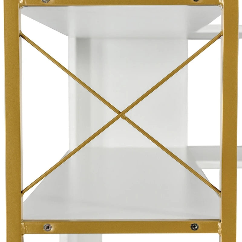 7 Tier L-Shaped Corner Bookcase, Home Office Bookshelf with Metal Frame