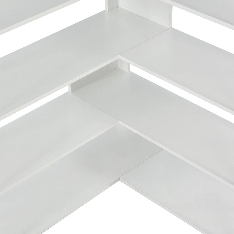 Bibliothèque d’angle en L à 7 niveaux, étagère de bureau à domicile avec cadre métallique