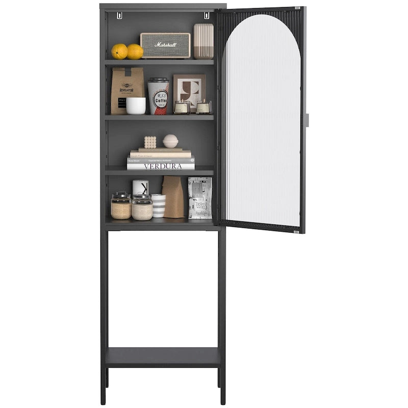 Metal Glass Door Display Storage Cabinet, 5-Tier Bookshelf with 3 Adjustable Shelves