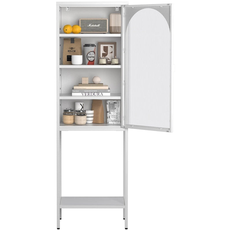 Metal Glass Door Display Storage Cabinet, 5-Tier Bookshelf with 3 Adjustable Shelves