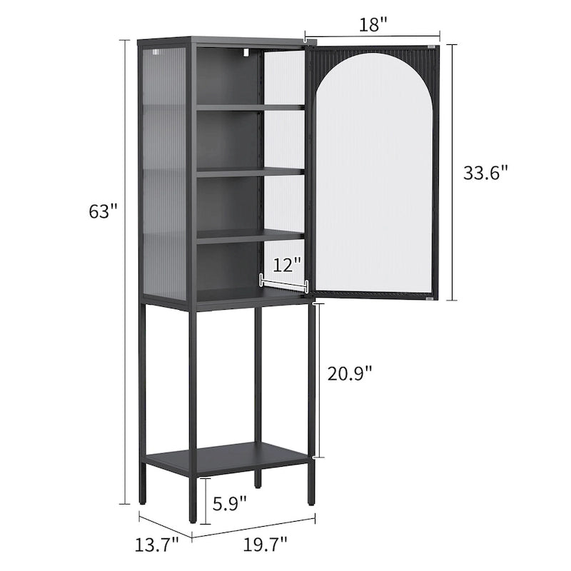 Metall-Vitrine mit Glastür, 5-stufiges Bücherregal mit 3 verstellbaren Einlegeböden