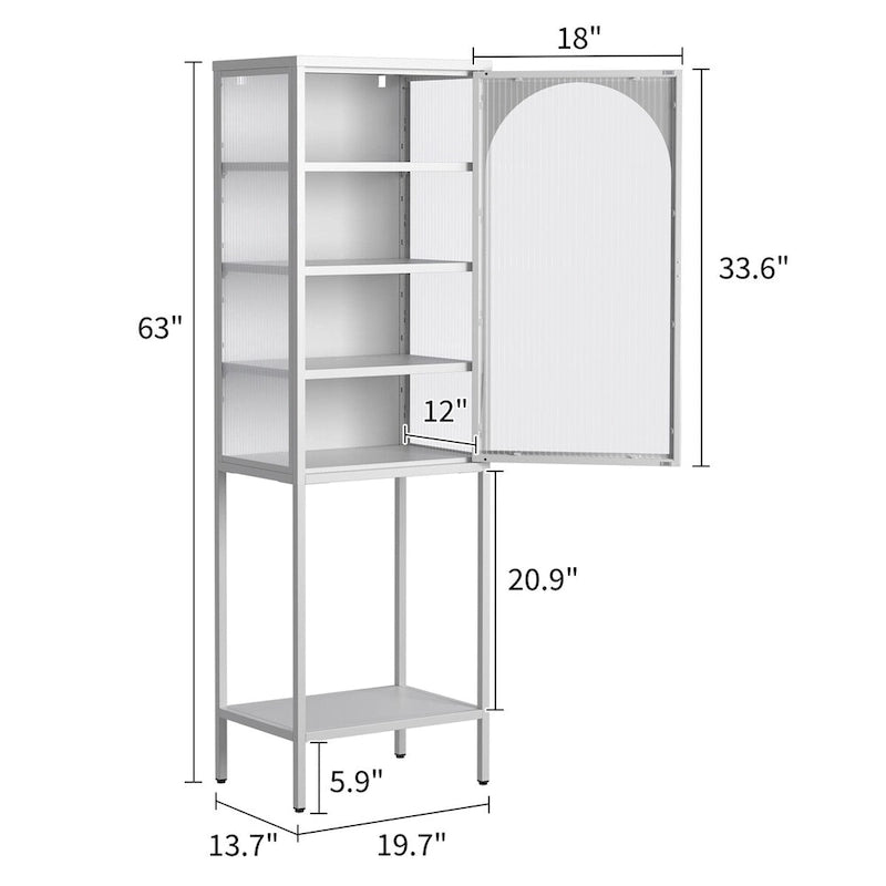 Metall-Vitrine mit Glastür, 5-stufiges Bücherregal mit 3 verstellbaren Einlegeböden