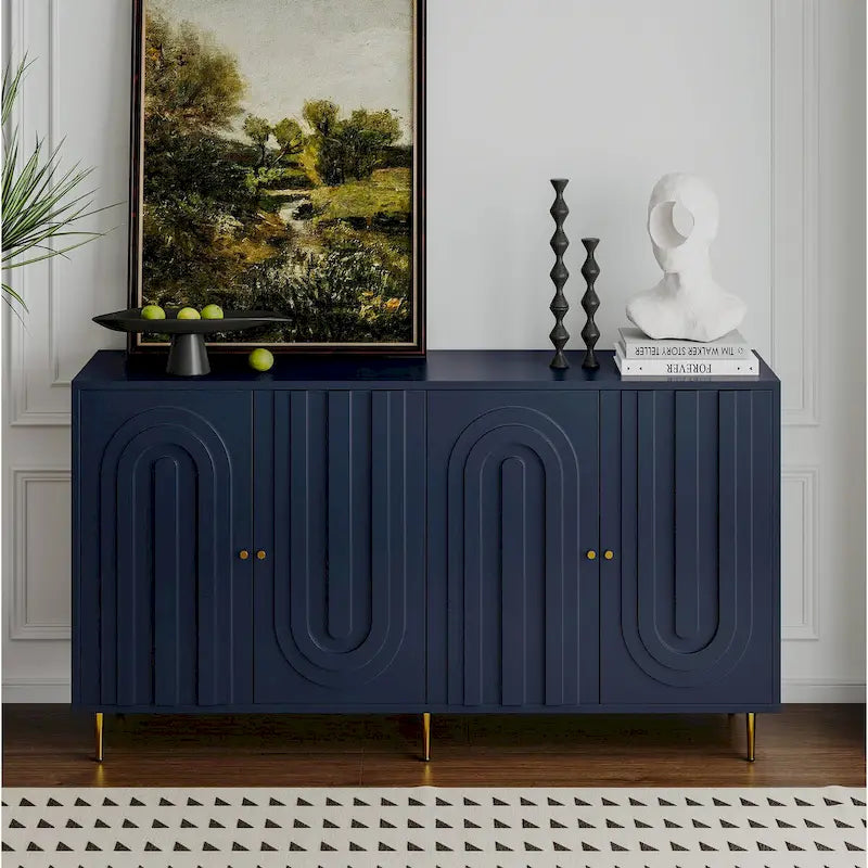 59.8W Matte Gray 4 Door Wooden Sideboard Buffet with Gold Handles