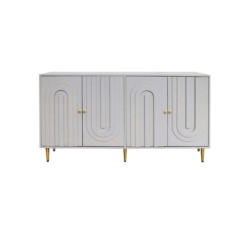 59.8W Matte Gray 4 Door Wooden Sideboard Buffet with Gold Handles