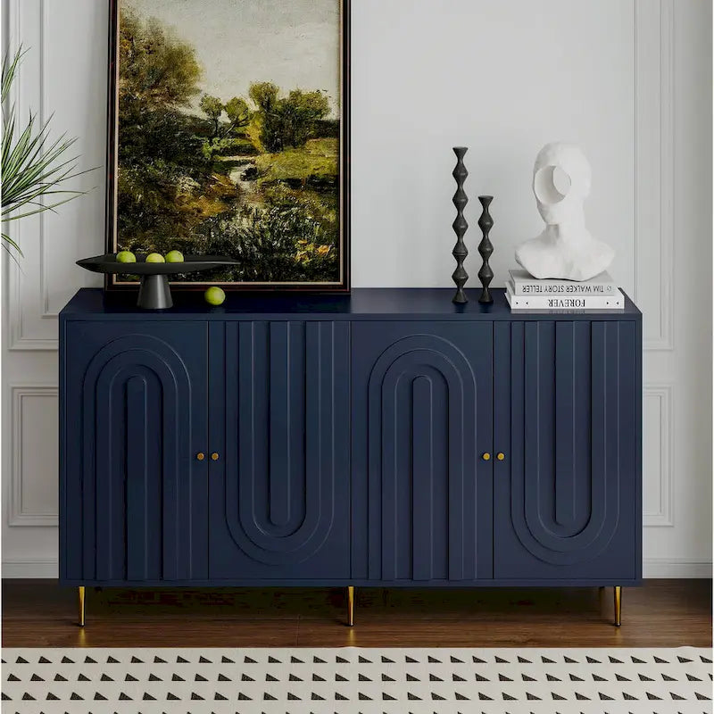 59.8W Matte Gray 4 Door Wooden Sideboard Buffet with Gold Handles