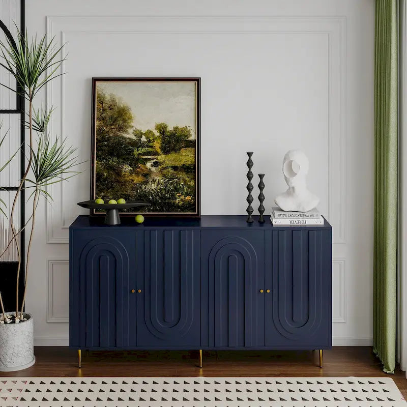 59.8W Matte Gray 4 Door Wooden Sideboard Buffet with Gold Handles