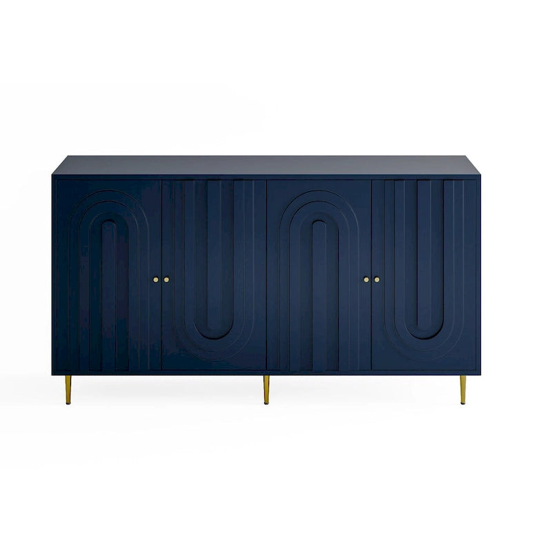 59.8W Matte Gray 4 Door Wooden Sideboard Buffet with Gold Handles