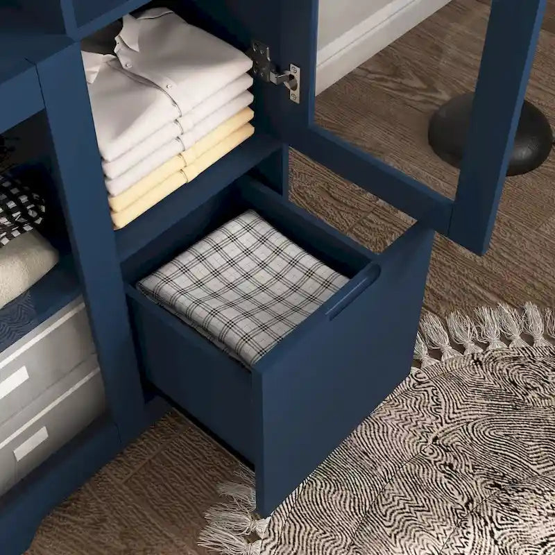 Mobile contenitore da pavimento in legno con 2 ante in vetro e vano aperto, per soggiorno o bagno