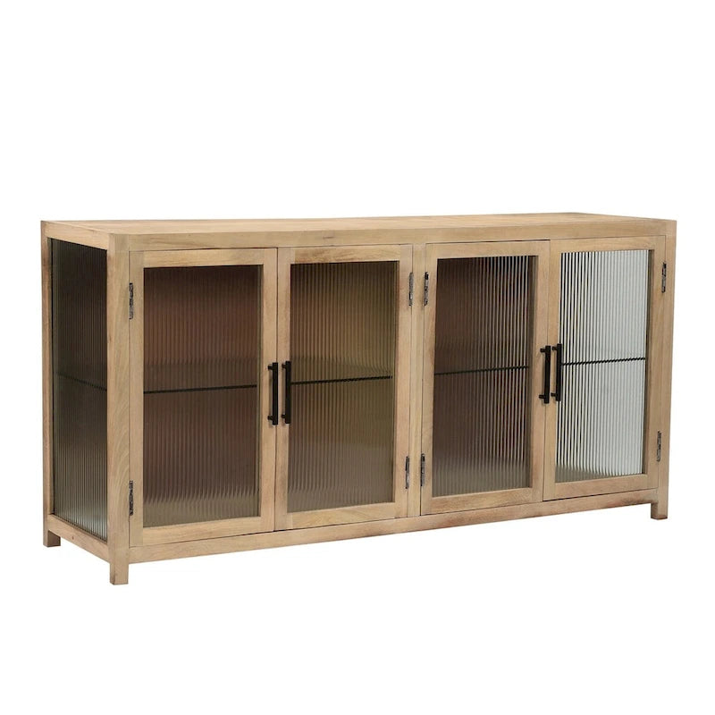 Mango Wood Sideboard with Fluted Glass Doors