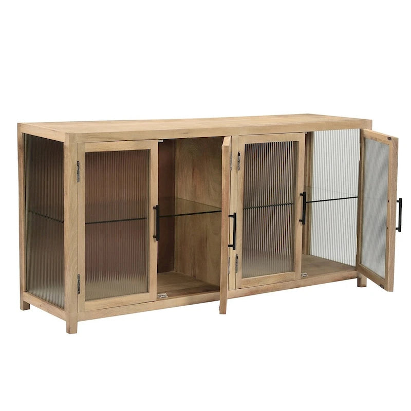 Mango Wood Sideboard with Fluted Glass Doors