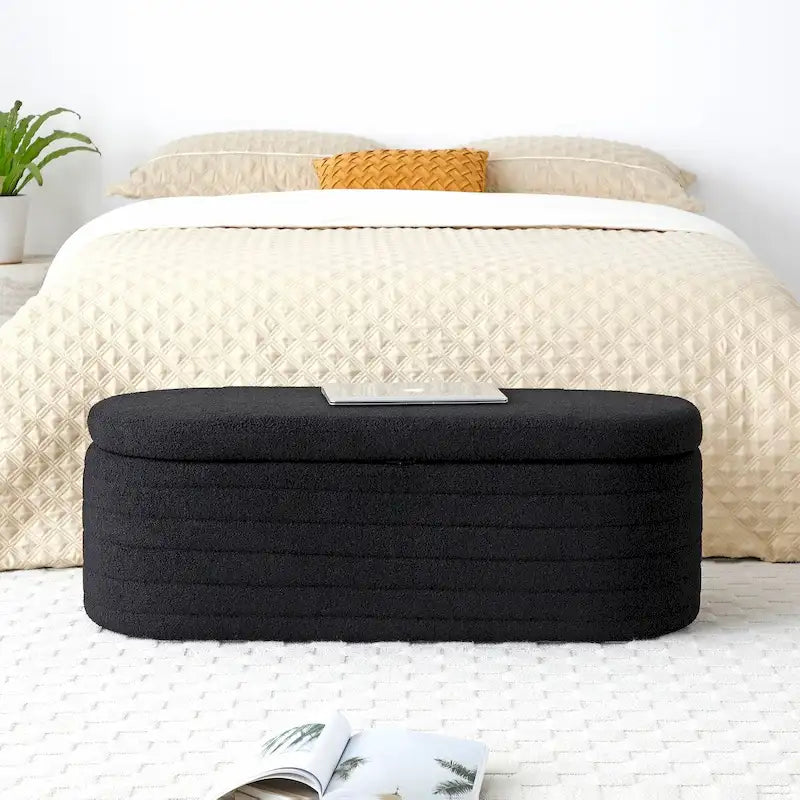 End-of-Bed Sherpa Upholstered Storage Bench Ottoman